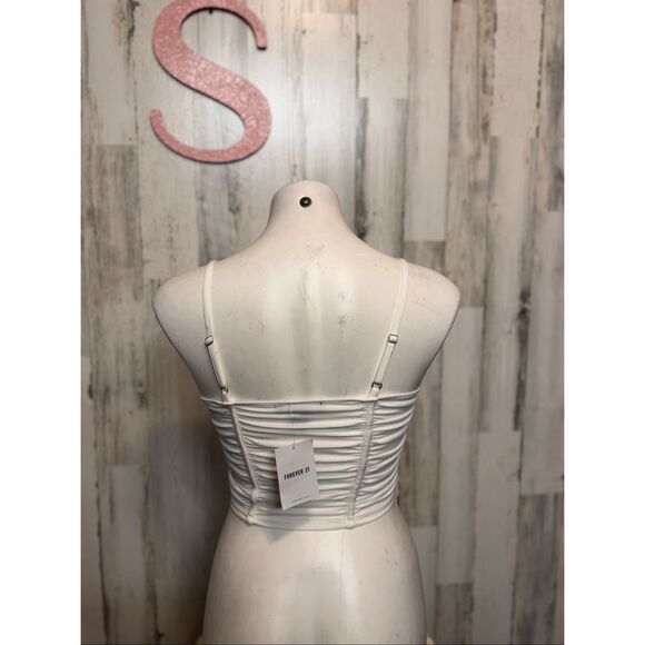 Forever 21 White Ruched Corset Crop Top Women’s Size S - Picture 3 of 6